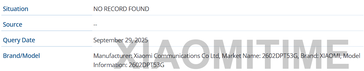 GSMA databaslista som visar modellnummer för Xiaomi 17T (Bildkälla: XiaomiTime)