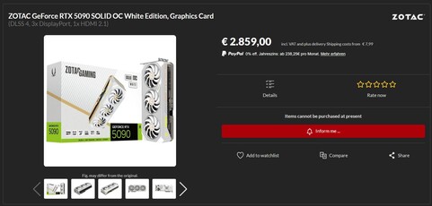 Zotac GeForce RTX 5090 Solid OC White Edition ny (Bildkälla: Alternate)