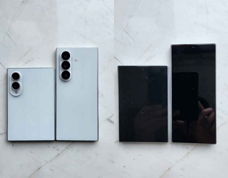Läckt Galaxy Z Fold 8 (den bredare modellen) och Fold 8 Ultra designmodeller.