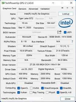 GPU-Z Iris Xe Graphics G7