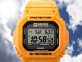 Casio Surfrider Foundation Japan samarbetsklocka (bilden) har ett ljust, soluppgångsgult boett och armband tillverkat av biobaserat harts i blandade färger. (Bildkälla: Casio)