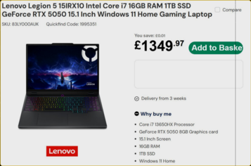 Lenovo Legion 5 specifikationer och pris (Bildkälla: Laptops Direct)