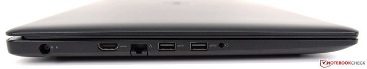 Vänster: ström, HDMI 2.0, Gigabit-Ethernet, 2x USB 3.1, 3.5 mm ljud