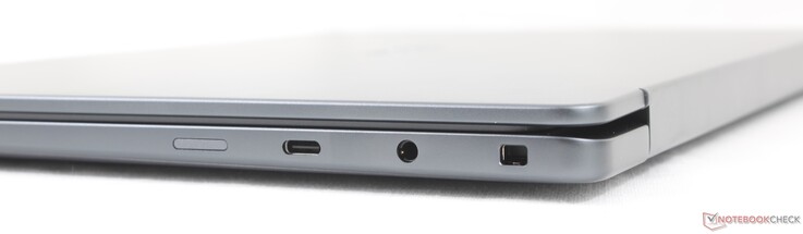 Rätt: USB-A 4.0 med DisplayPort 2.1 + Power Delivery, 3,5 mm-headset, Noble-lås