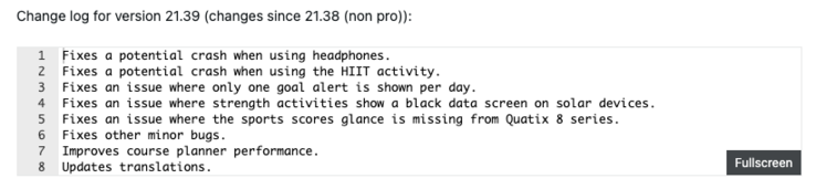 Garmin Fenix 8 betaversion 21.39 ändringslogg