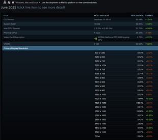 Juni 2025 Steam-undersökning föredragna resolutioner (Bildkälla: skärmdump, Steam)