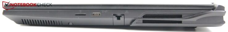Just det: MicroSD-läsare, USB-C 3.2 Gen2 (DisplayPort 1.4, G-SYNC-kompatibel, Power Delivery: nej), RJ45/LAN