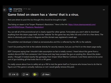 Infekterat Steam-demo Reddit-inlägg (Bildkälla: skärmdump, PC Gaming subreddit)