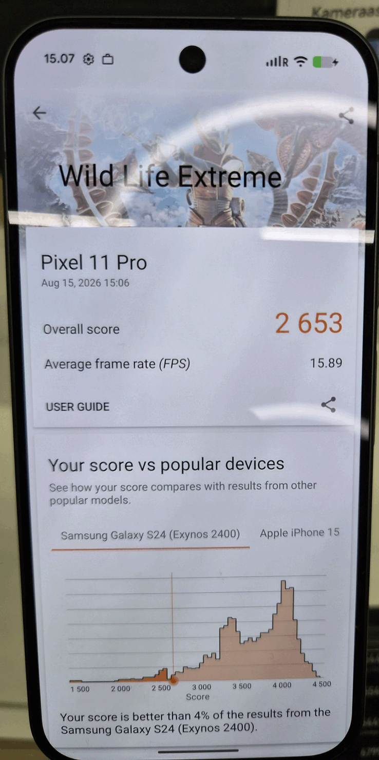 Pixel 11 Pro:s resultat i Wild Life Extreme