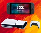 Switch 2 och PS5-konsoler visas i färgerna på den spanska flaggan (Bildkälla: Nintendo of America, Sony PlayStation med redigeringar)