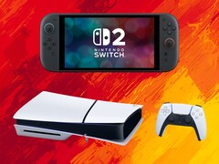 Switch 2 och PS5-konsoler visas i färgerna på den spanska flaggan (Bildkälla: Nintendo of America, Sony PlayStation med redigeringar)