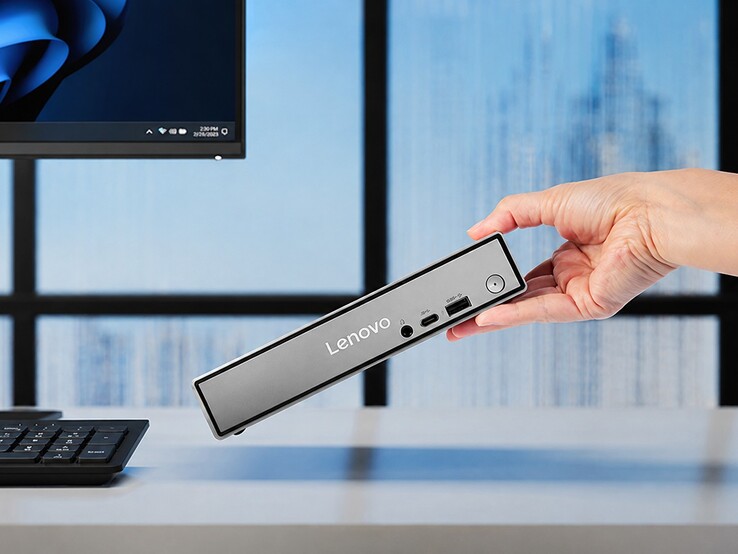 Mini-datorn ThinkCentre Neo 50q Gen 7 levereras i ett 1-liters chassi som mäter 1,44 x 7,05 x 7,2 tum.