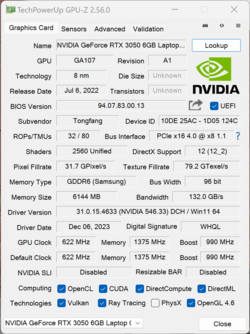 GPU-Z GeForce RTX 3050 6 GB bärbar dator