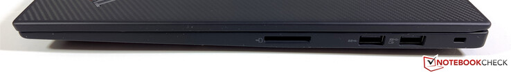 Höger: SD-kortläsare, 2x USB-A 3.2 Gen.1 (5 GBit/s, 1x strömförsörjd), Kensington Nano Security Slot