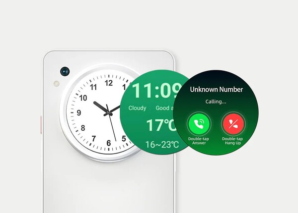 Färgskärmen på baksidan kan användas för att visa aviseringar och som sökare för kameran.
