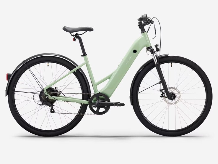 Decathlon Rockrider E-ACTV 100 Elektrisk hybridcykel med låg ram i mandelgrön