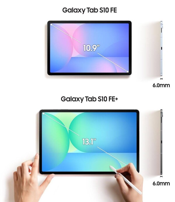 Galaxy Tab S10 FE kommer att ha en mycket mindre skärm än Galaxy Tab S10 FE+. (Bildkälla: Evan Blass)
