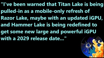 Intel Titan Lake och Intel Hammer Lake läcker. (Bildkälla: Moores lag är död på YouTube)
