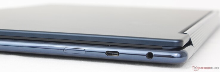 Höger: Strömknapp, USB-C 3.2 Gen. 2, (10 Gbps) m/ DisplayPort 1.4 + Power Delivery 3.0, 3,5 mm headset