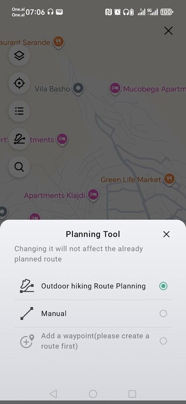 En skärmdump av Amazfit ruttplaneringsfunktion i Zepp-appen. (Bildkälla: Notebookcheck)