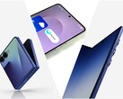 Galaxy Z Flip 7 (vänster), Galaxy S25 Edge (mitten), Galaxy Z Fold 7 (höger).