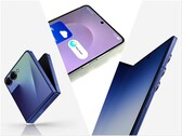 Galaxy Z Flip 7 (vänster), Galaxy S25 Edge (mitten), Galaxy Z Fold 7 (höger).