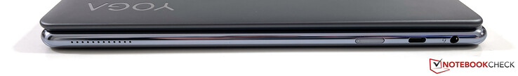 Höger sida: Strömknapp, USB-C 3.2 Gen. 2 (Power Delivery 3.0, DisplayPort-ALT mode 1.4), 3,5 mm stereokontakt