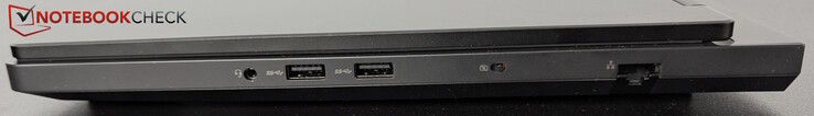 Höger: Headsetuttag, 2x USB-A (5 Gbps), webbkameraavstängning, LAN