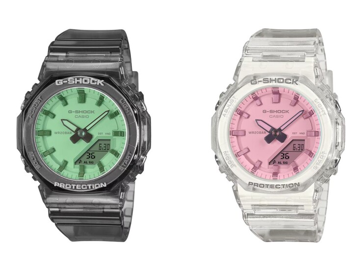 Klockorna Casio G-Shock GMA-P2100SR-1A (vänster) och GMA-P2100SR-7A (höger)