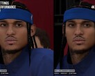 Visuell skillnad i teckenåtergivning i NBA 2K27 med och utan DLSS 5.