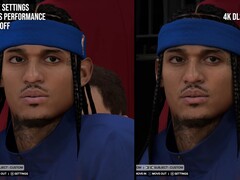 Visuell skillnad i teckenåtergivning i NBA 2K27 med och utan DLSS 5.
