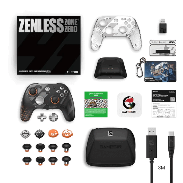 GameSir G7 Pro Zenless Zone Zero Edition levereras med flera tillbehör.