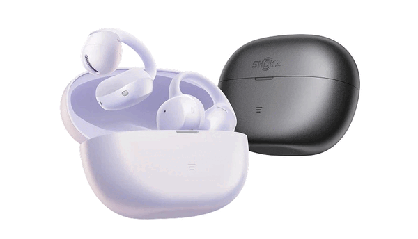 Shokz OpenDots Air-öronsnäckorna finns i färgerna lila och svart.