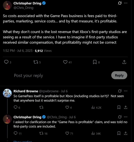 Christopher Dring X inlägg om lönsamhet för Xbox Game Pass (Bildkälla: skärmdump, Christopher Dring X-konto)