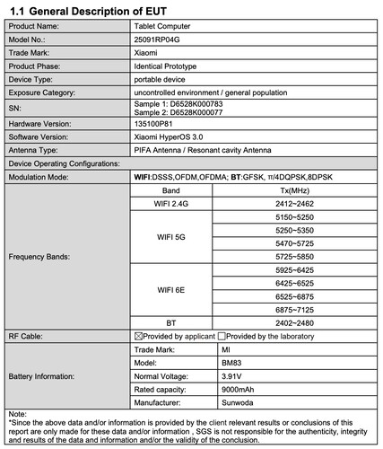 Certifiering avslöjar detaljer om den globala Xiaomi Pad 8 Pro. (Bildkälla: FCC-certifiering)