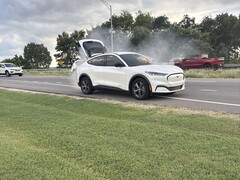 Ett foto på Mustang Mach-E i brand (Bildkälla: Chase Roberts; beskuren)