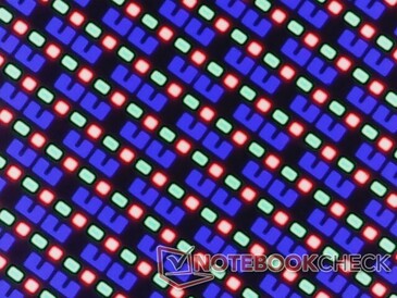 Skarpa RGB-subpixlar från den blanka skärmen utan problem med kornighet