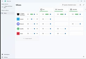 Källor (hårdvara/programvara) till vänster, tilldelade till mixar till höger