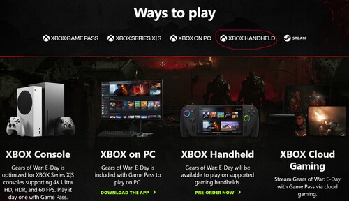 Xbox Handheld-logotypen syns på webbplatsen för Gears of War: E-Day