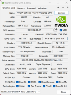 GPU-Z Nvidia GeForce RTX 4070 Bärbar dator