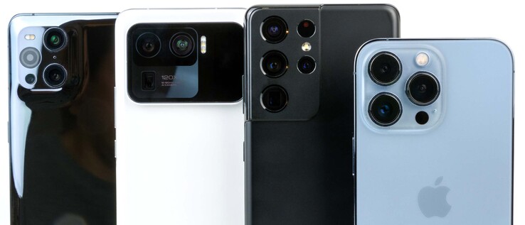 från vänster: Find X3 Pro, Mi 11 Ultra, Galaxy S21 Ultra och iPhone 13 Pro