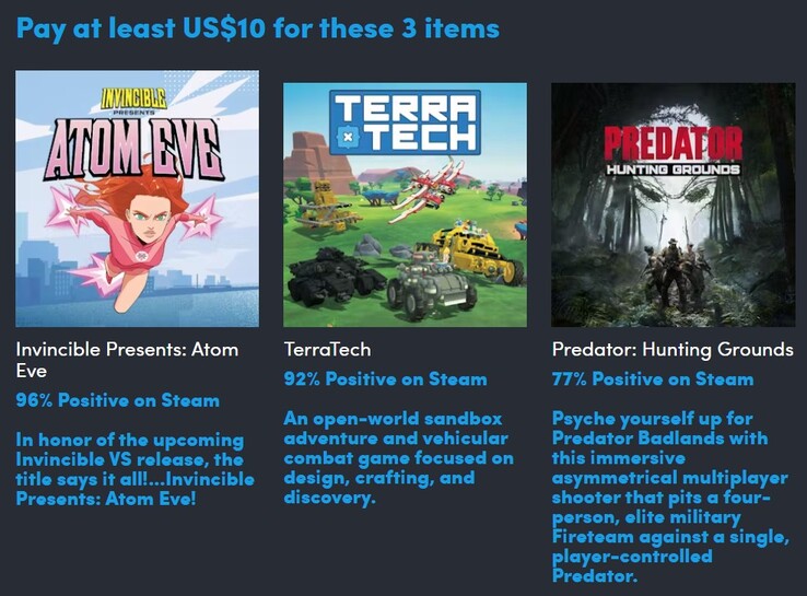 Den första nivån innehåller dessa 3 spel (Bildkälla: Humble Bundle)