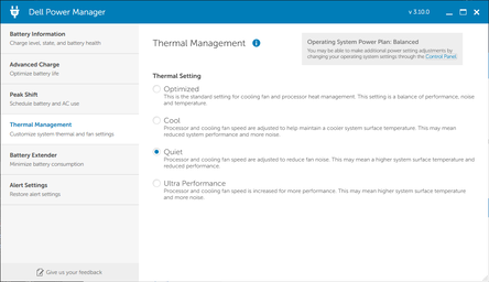 Inställningar för Dell Power Manager Thermal Management