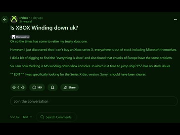 Xbox Series X UK tillgänglighet Reddit-post (Bildkälla: Xbox subreddit)