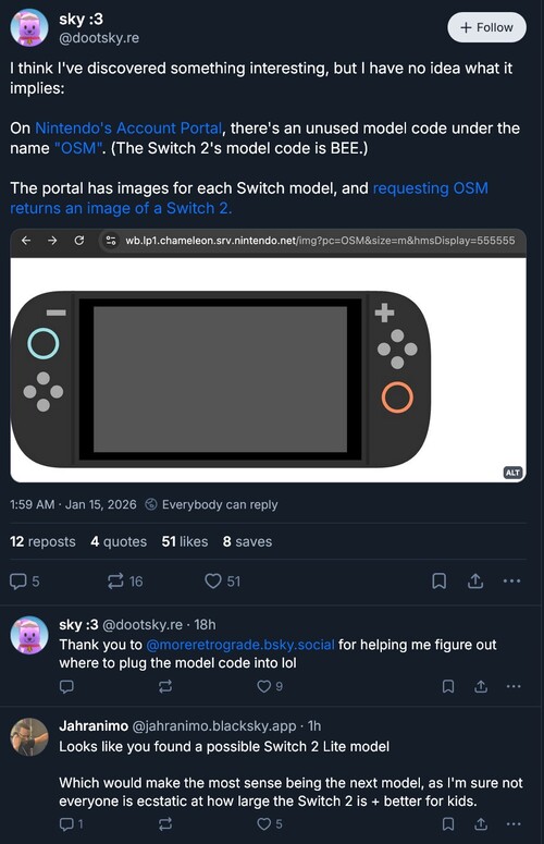 Kodupptäckt på portalsidan för Nintendo-konto (Bildkälla: skärmdump, Sky: 3 Bluesky-konto)