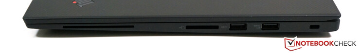 Höger sida: Smartcard-läsare, SD-kortläsare, 2x USB 3.1 Gen 1 Typ A (1x Always-On), Kensington-lås