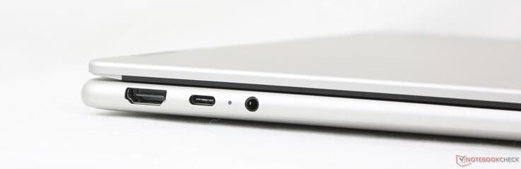 Vänster: HDMI (4K 60 Hz), USB-C (10 Gbps) med DisplayPort 2.1 + Power Delivery, 3,5 mm headset