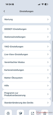 Meny med många inställningsmöjligheter