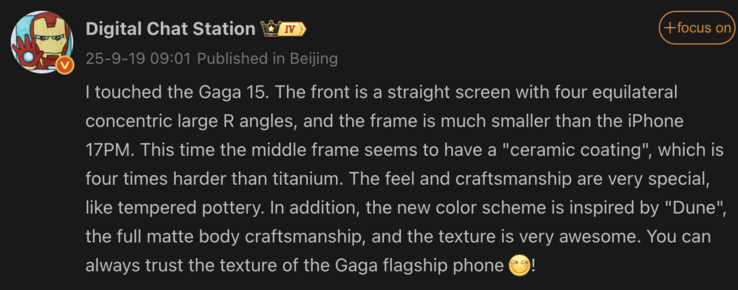 Läckt information om OnePlus 15. (Bildkälla: Weibo - maskinöversatt)