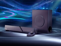 ROG Gjallar Gaming Soundbar levereras med en trådlös subwoofer och en kontrollenhet.
